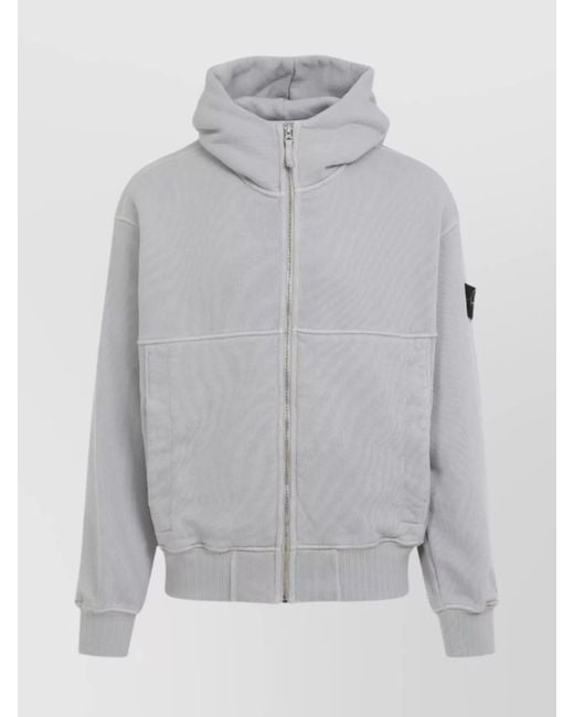 Stone Island Gray Hooded Sweatshirt With Ribbed Cuffs And Hem for men