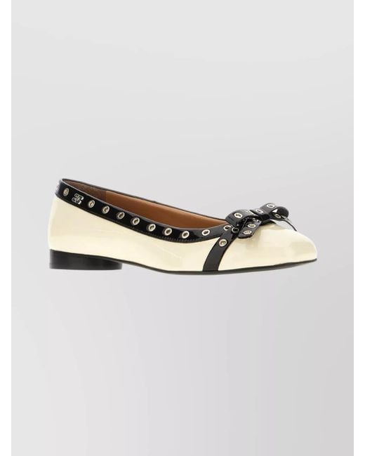 Ganni Metallic Leather Ballerina Shoes