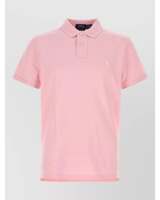 Polo Ralph Lauren Pink Short Sleeve Piquet Polo Shirt Collar for men