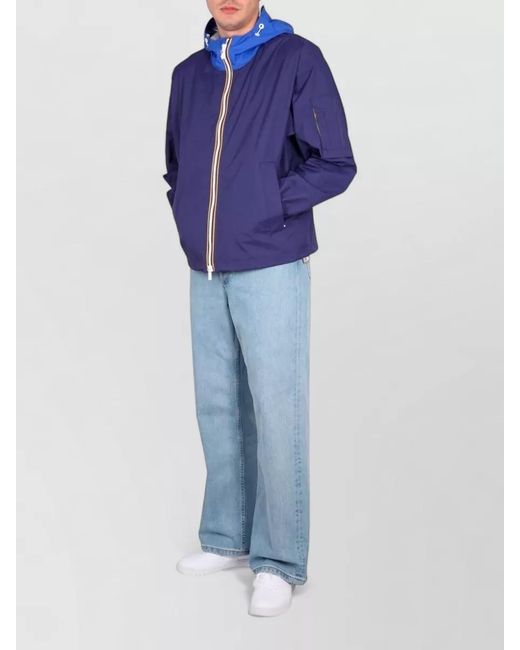 K-Way Blue Claudey Hooded Jacket Elastic Cuffs Pockets