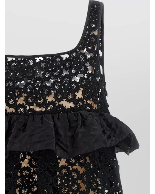 Miu Miu Black Macramé Floral Mini Dress