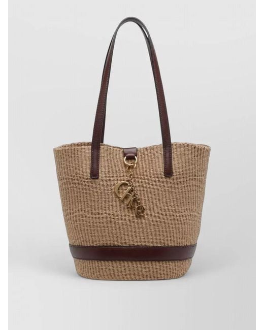 Chloé Natural Charms Raffia Basket Bag Leather Trim