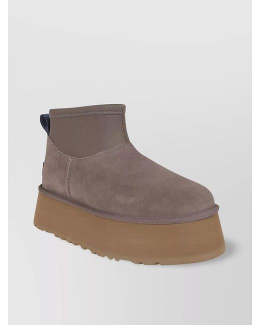Ugg Brown Mini Ankle Boots With Platform Sole And Pull Tab
