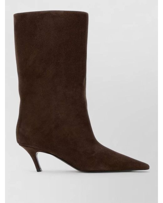 AMINA MUADDI Brown Fiona Suede Boots Kitten Heel Mid Calf