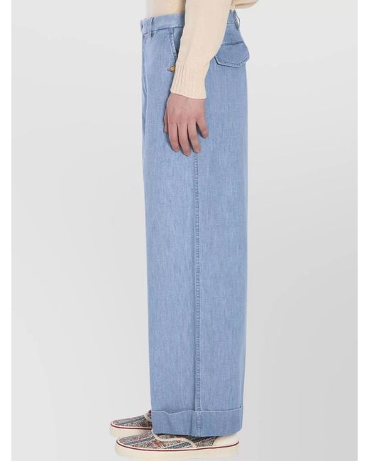 Valentino Garavani Blue Cotton Oversized Wide-Leg Trousers for men