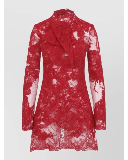 Ermanno Scervino Red Lace Long-Sleeve High-Neck Mini Dress