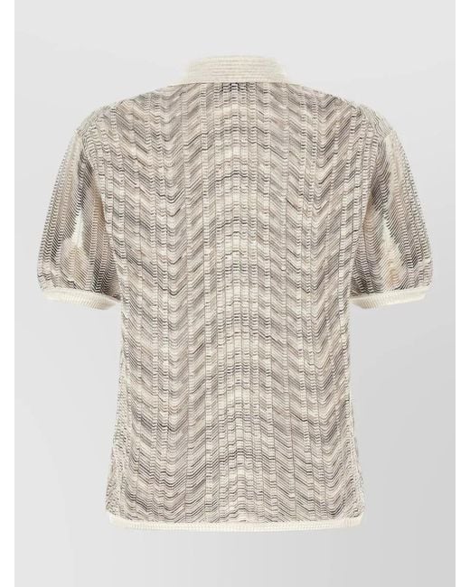 Missoni Natural Zigzag Knit Polo Shirt Ribbed Collar for men