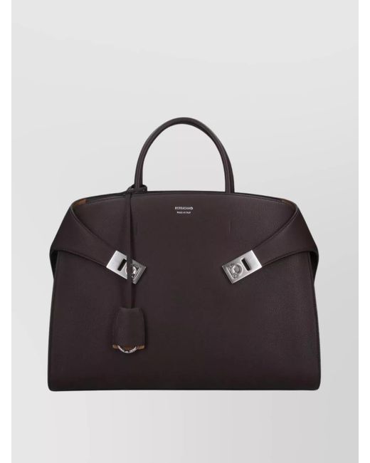 Ferragamo Black Handle Strap Metal Hardware Laptop Bags for men