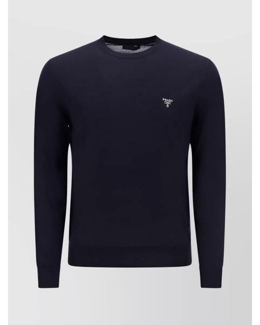 Prada Blue Ribbed Wool Crew-Neck Sweater for men