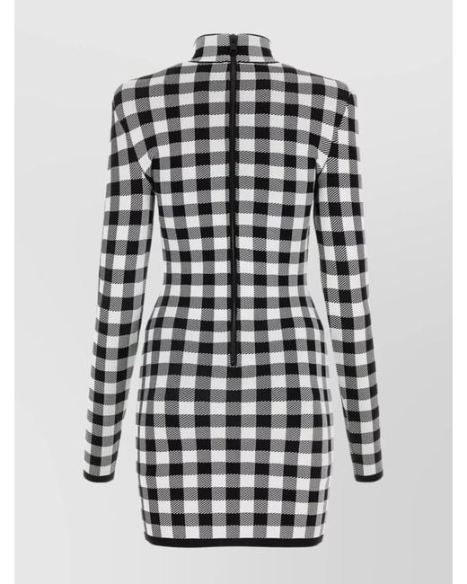 Balmain White Checked Knit Dress