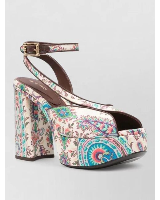 Etro Metallic Paisley Block Heel Platform Ankle Strap Sandals