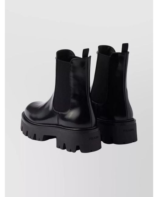 Prada Black Ankle Boots With Chunky Sole And Pull Tabs
