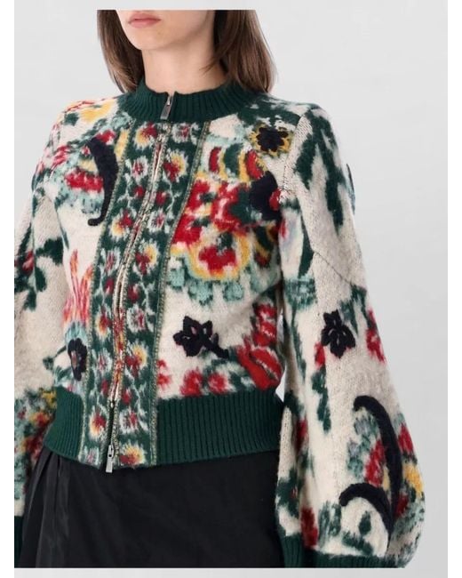 Sacai Black Floral Jacquard Knit Cropped Zip Jacket