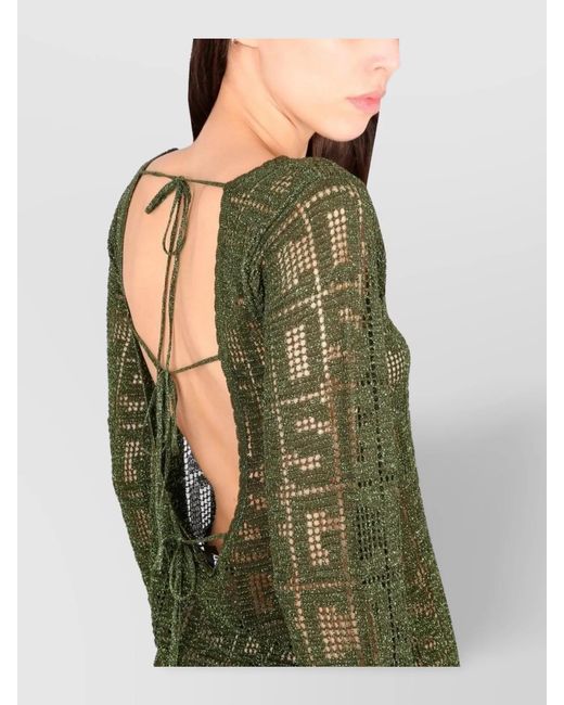 Gcds Green Macramé Boat Neck Mini Dress