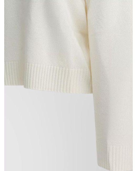 Loulou de Saison White Knit Top Long Sleeves Ribbed Cuffs Hem
