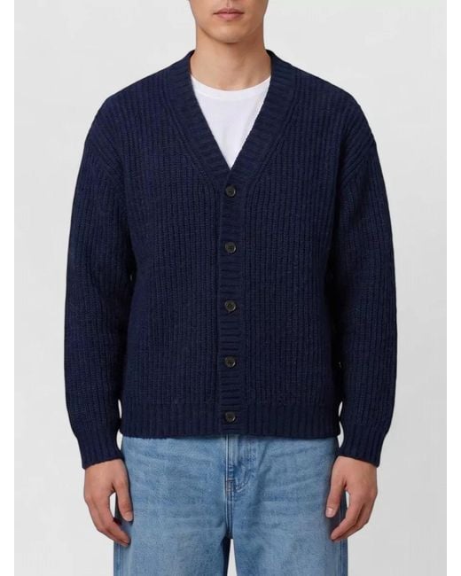 Roberto Collina Blue Wool Cardigan V Neckline Long Sleeves for men