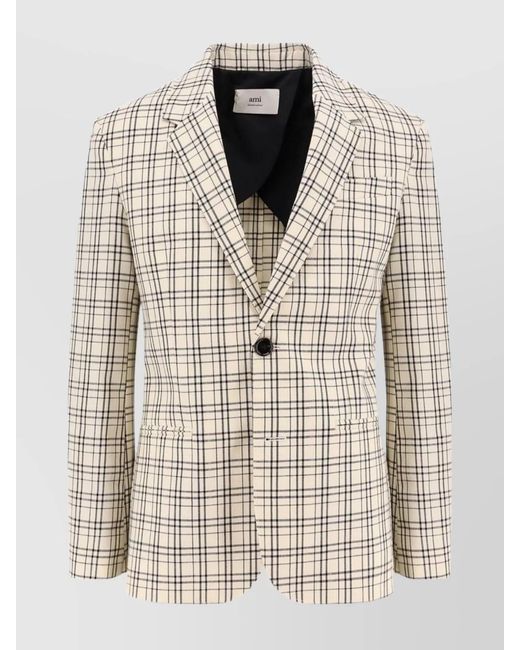 AMI Natural Virgin Wool Madras Single-Breasted Blazer for men