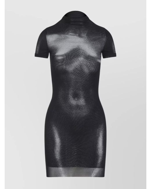 Jean Paul Gaultier Black Sheer Printed Short Dress With High Neck