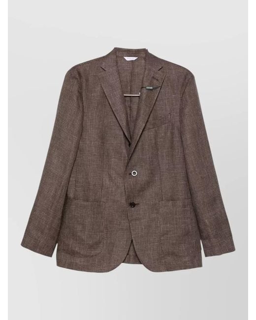 Boglioli Brown Linen Double Breasted Jacket Notch Lapels for men