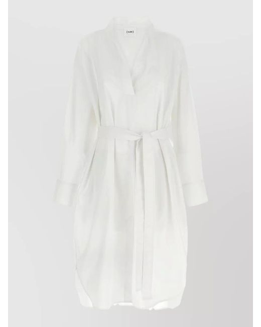Nude White Shirt Dress Belted Waist Buttoned Cuffs