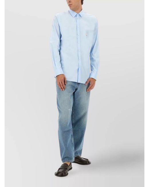 Moschino Blue Cotton Poplin Shirt for men