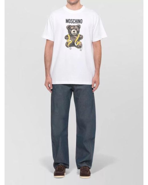 Moschino White Short Sleeve Cotton T Shirt Teddy Bear for men