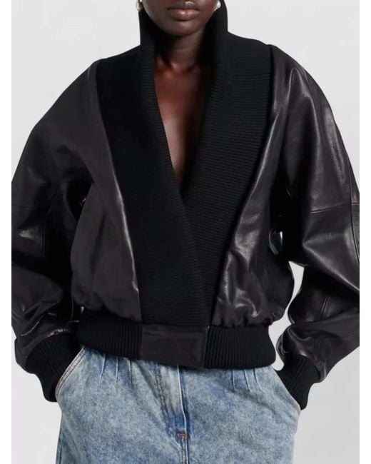 Magda Butrym Black Ribbed Leather Cropped Jacket Relaxed Fit