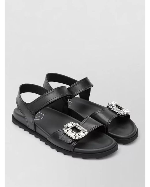 Roger Vivier Black Embellished Flat Sole Open Toe Sandals