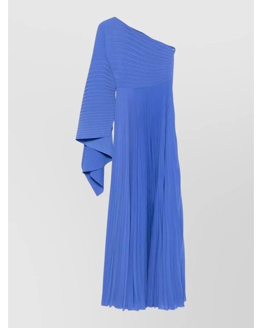 Solace London Blue One Shoulder Asymmetric Pleated Maxi Dress