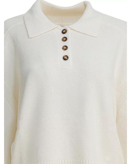 Loulou de Saison White Knit Top Long Sleeves Ribbed Cuffs Hem