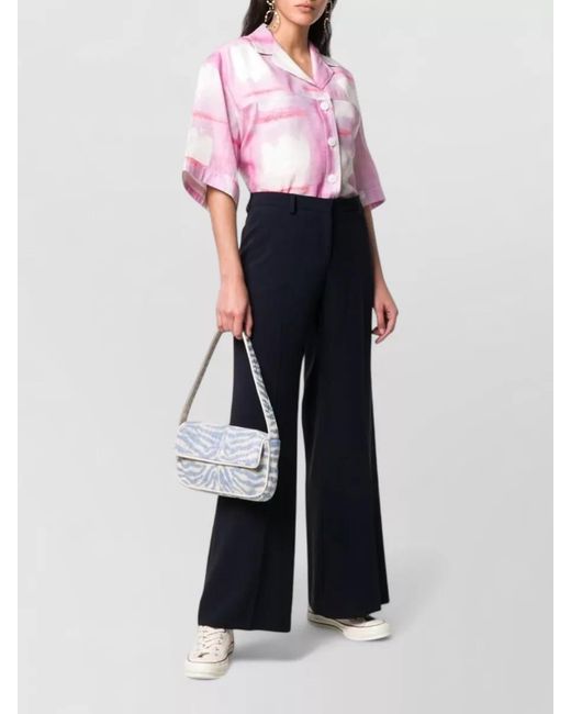 Alberto Biani Blue Wide Leg Cady Trousers Front Pleats Belt Loops