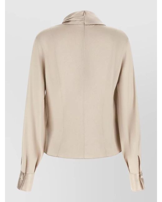 Brunello Cucinelli Natural Draped Silk Blouse High Neck Design