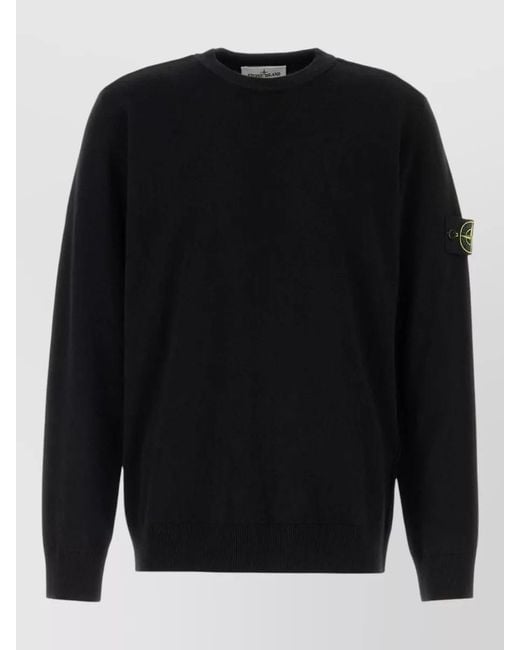 Stone Island Black Wool Crew Neck Sweater Long Sleeves Ribbed for men
