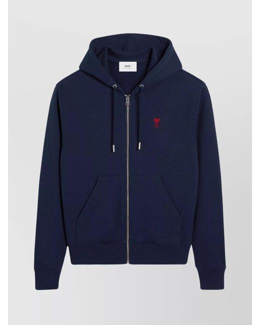 AMI Blue Cotton Zip Hoodie for men