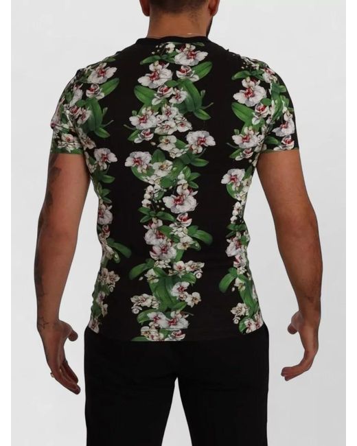 Dolce & Gabbana Green Floral-Print Crewneck T-Shirt for men