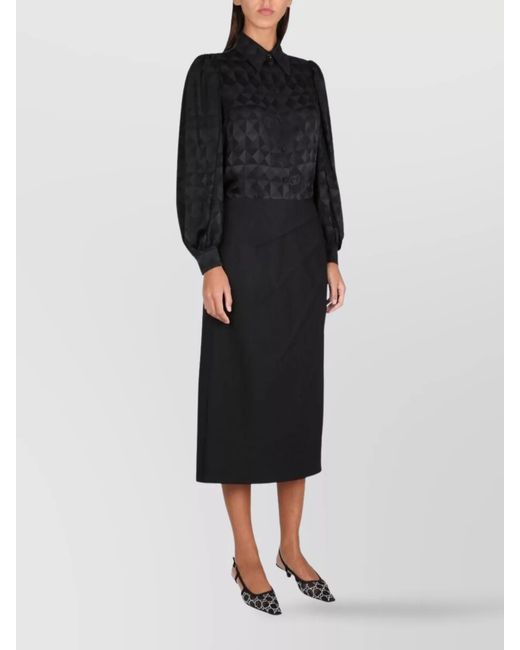 Gucci Black Wool Draped High-Rise Midi Straight Skirt