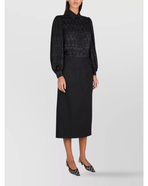 Gucci Black Midi Wool Skirt Geometric Design
