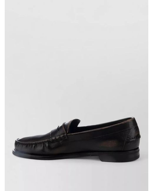 Prada Black Leather Loafers Moccasin Stitching Round Toe for men