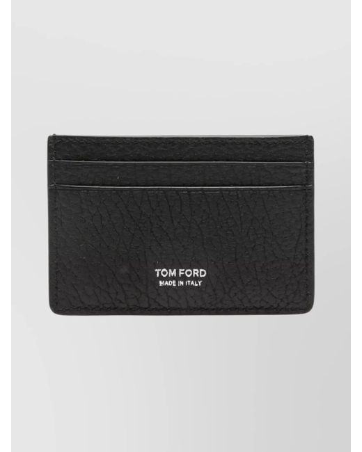 Tom Ford Black Leather Card Holder Textured Design for men