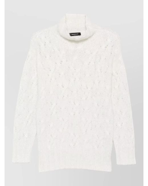 Fabiana Filippi White Cashmere Wool Cable-Knit Sequin-Embellished Turtleneck Sweater