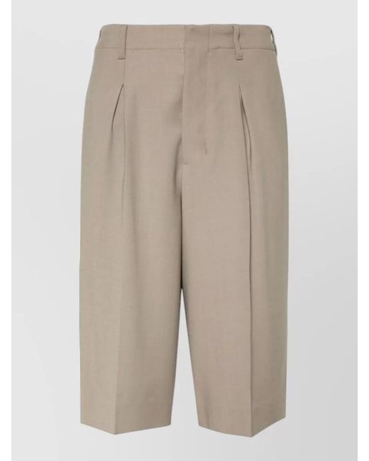 AMI Natural Tailored Shorts Belt Loops Pleats Pockets