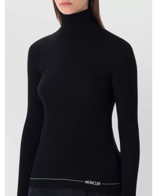 Moncler Black Wool Ribbed Slim-Fit Turtleneck Sweater