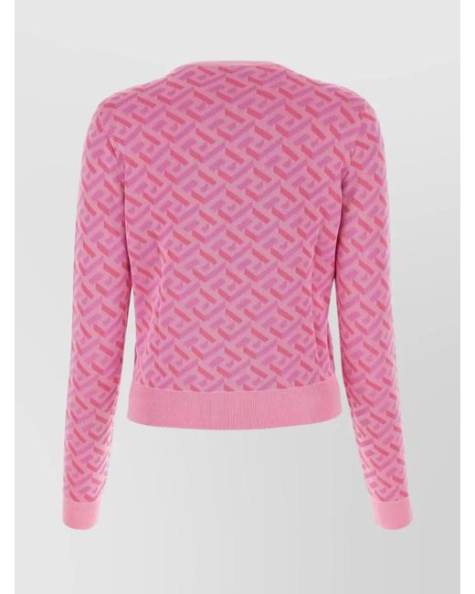 Versace Pink Silk Jacquard Crewneck Cardigan