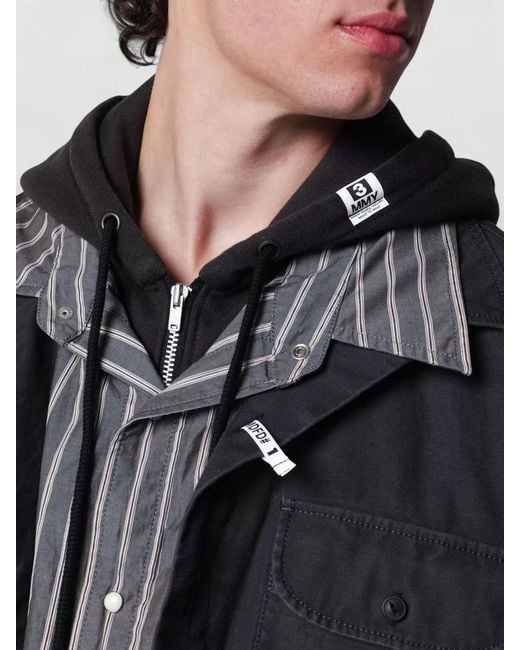 Maison Mihara Yasuhiro Black Hooded Jacket Striped Pattern Chest Pockets for men