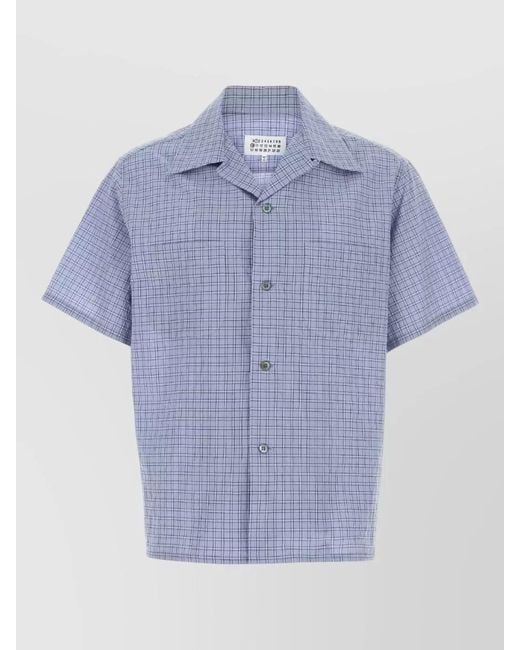 Maison Margiela Blue Short Sleeve Shirt Checked Pattern for men