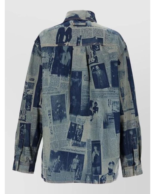 Jean Paul Gaultier Blue Newspaper Print Cotton Shirt