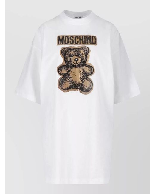 Moschino White Crew Neck Graphic Print Knee Length Top