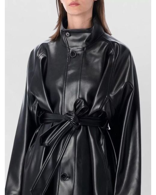 Frankie Shop Black Belted Faux Leather Trench Coat Calen