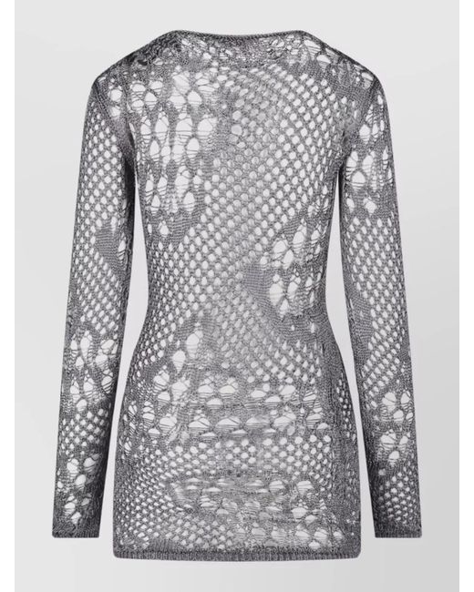 Dondup Gray Lace Knit Dress Long Sleeves Stretchy