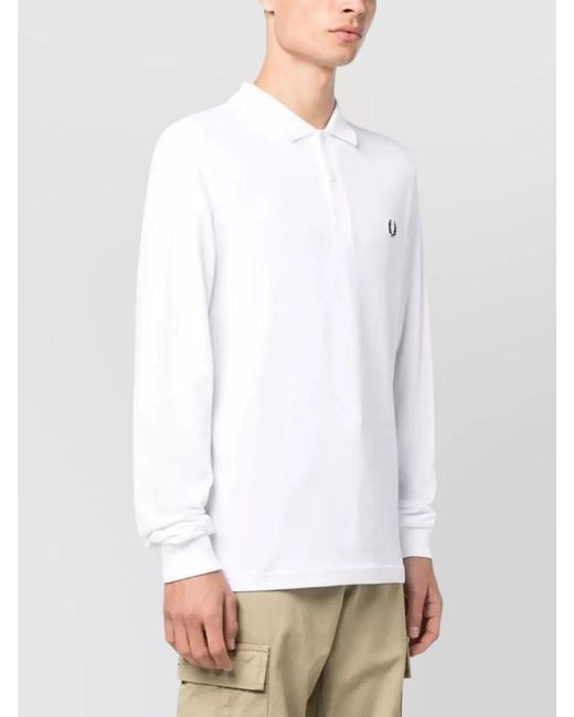 Fred Perry White Long Sleeve Polo Shirt for men